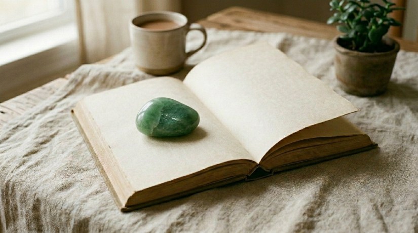 livre ouvert avec aventurine