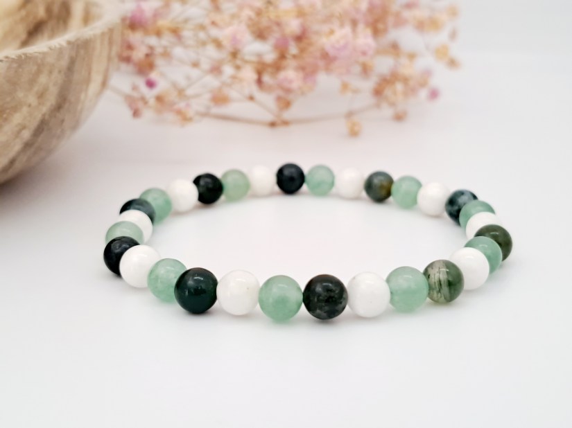 bracelet pierres naturelles vertes agate mousse et aventurine
