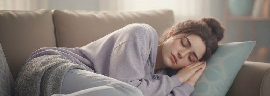 jeune femme fatiguee allongée dans un canape