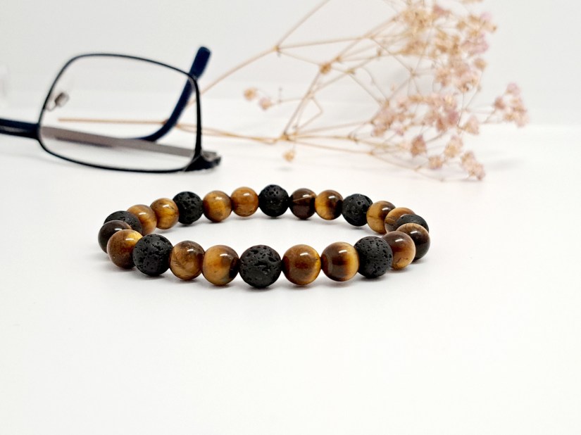 bracelet en pierres naturelles pierre de lave et oeil de tigre par domidora