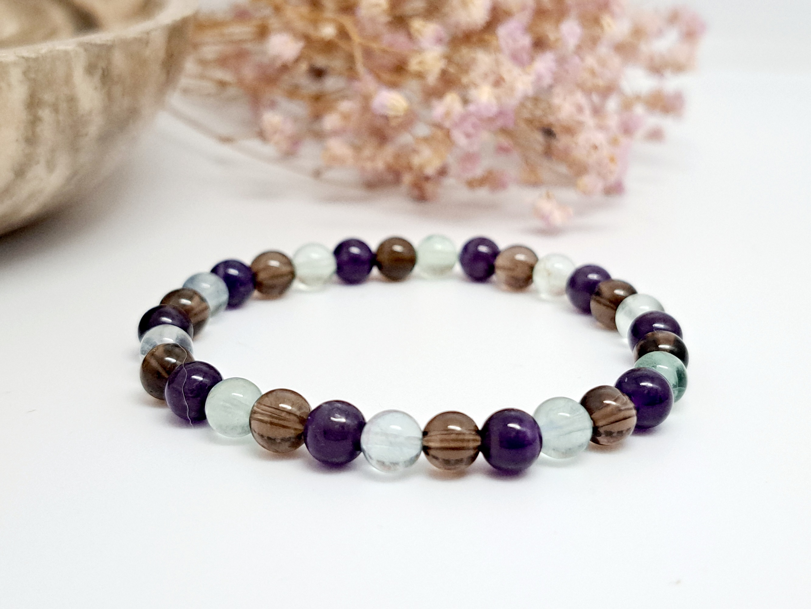 bracelet fluorine et quartz fume
